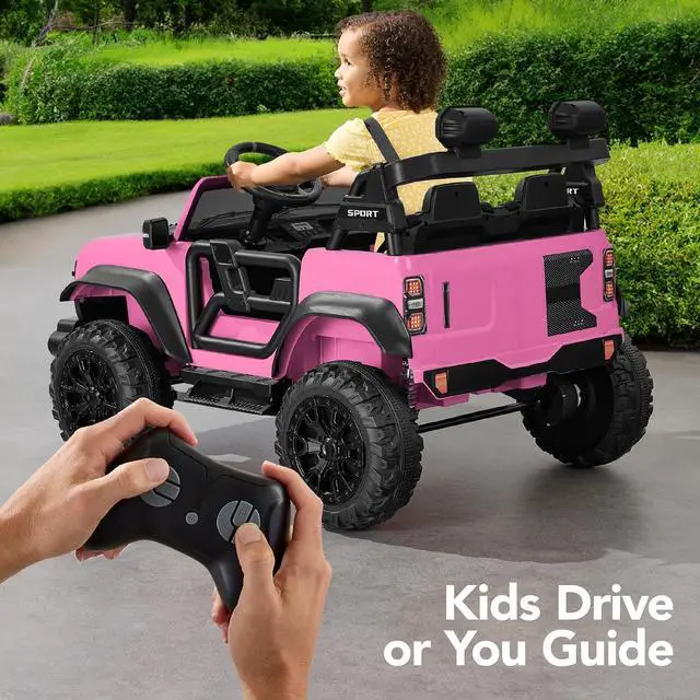 Alt view image 4 of 7 - Best Choice Products Kids 24V 2-Seater Electric Ride On Car Truck w/ 132lb Weight Capacity, Parent Control, Bluetooth, LED Lights - Pink