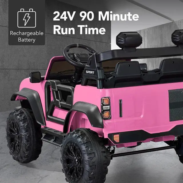 Alt view image 5 of 7 - Best Choice Products Kids 24V 2-Seater Electric Ride On Car Truck w/ 132lb Weight Capacity, Parent Control, Bluetooth, LED Lights - Pink