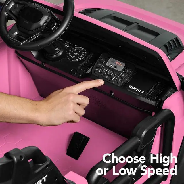 Alt view image 6 of 7 - Best Choice Products Kids 24V 2-Seater Electric Ride On Car Truck w/ 132lb Weight Capacity, Parent Control, Bluetooth, LED Lights - Pink
