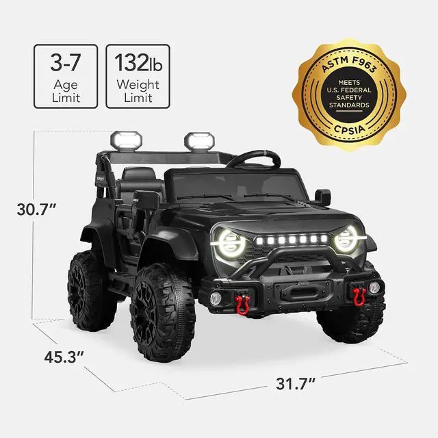 Alt view image 2 of 7 - Best Choice Products Kids 24V 2-Seater Electric Ride On Car Truck w/ 132lb Weight Capacity, Parent Control, Bluetooth, LED Lights - Black