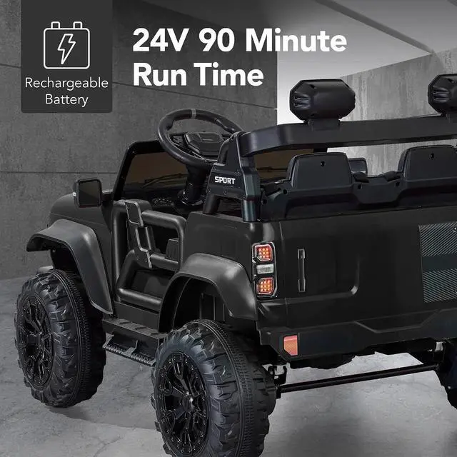 Alt view image 5 of 7 - Best Choice Products Kids 24V 2-Seater Electric Ride On Car Truck w/ 132lb Weight Capacity, Parent Control, Bluetooth, LED Lights - Black