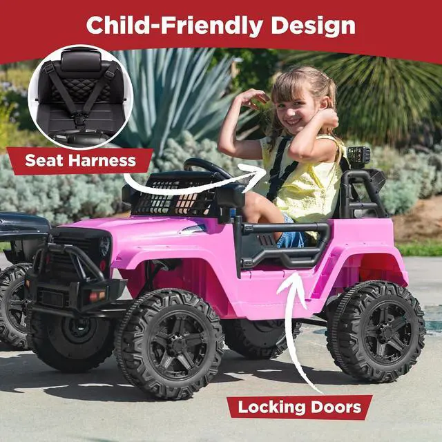 Alt view image 5 of 7 - Best Choice Products 12V Kids Electric Vehicle Toy Ride On Car with Parent Remote Control for Toddlers, Seat Harness, 61 lbs Weight Capacity, Locking Doors, Spring Suspension, Bluetooth - Pink