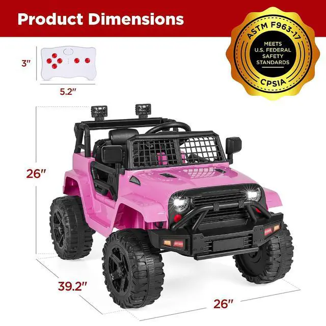 Alt view image 7 of 7 - Best Choice Products 12V Kids Electric Vehicle Toy Ride On Car with Parent Remote Control for Toddlers, Seat Harness, 61 lbs Weight Capacity, Locking Doors, Spring Suspension, Bluetooth - Pink