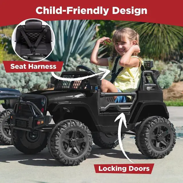 Alt view image 5 of 7 - Best Choice Products 12V Kids Electric Vehicle Toy Ride On Car with Parent Remote Control for Toddlers, Seat Harness, 61 lbs Weight Capacity, Locking Doors, Spring Suspension, Bluetooth - Black