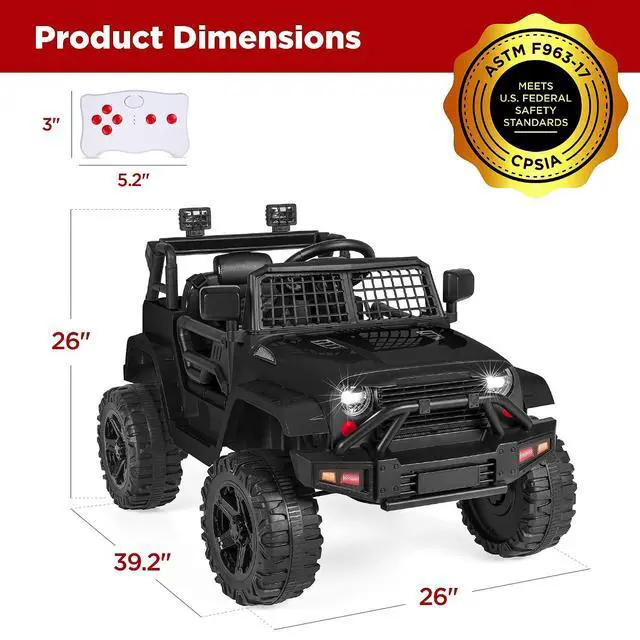 Alt view image 7 of 7 - Best Choice Products 12V Kids Electric Vehicle Toy Ride On Car with Parent Remote Control for Toddlers, Seat Harness, 61 lbs Weight Capacity, Locking Doors, Spring Suspension, Bluetooth - Black