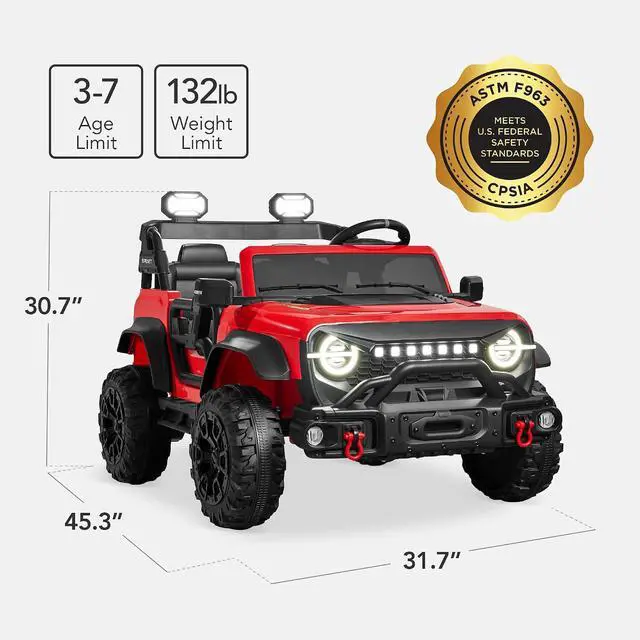 Alt view image 2 of 7 - Best Choice Products Kids 24V 2-Seater Electric Ride On Car Truck w/ 132lb Weight Capacity, Parent Control, Bluetooth, LED Lights - Red
