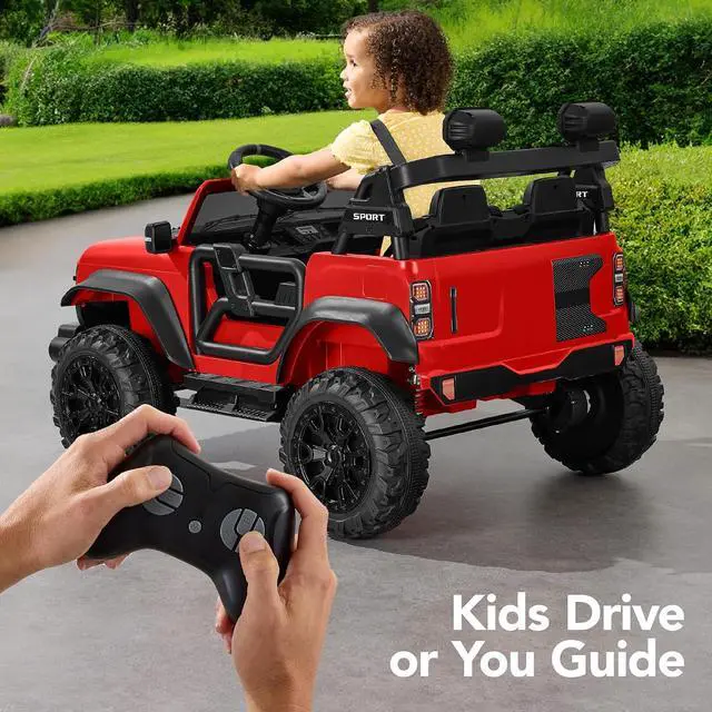 Alt view image 4 of 7 - Best Choice Products Kids 24V 2-Seater Electric Ride On Car Truck w/ 132lb Weight Capacity, Parent Control, Bluetooth, LED Lights - Red