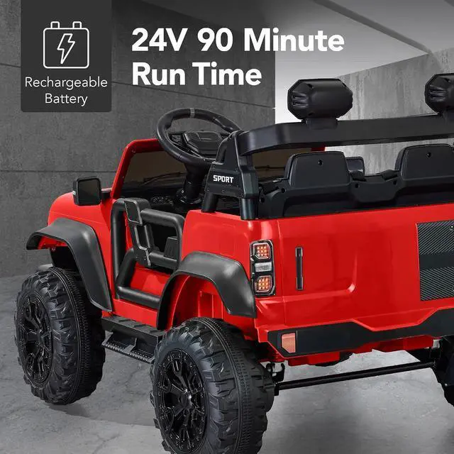 Alt view image 5 of 7 - Best Choice Products Kids 24V 2-Seater Electric Ride On Car Truck w/ 132lb Weight Capacity, Parent Control, Bluetooth, LED Lights - Red