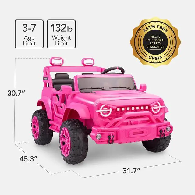 Alt view image 2 of 7 - Kids 24V 2-Seater Electric Ride On Car Truck w/ 132lb Weight Capacity, Parent Control, Bluetooth, LED Lights - Hyper Pink