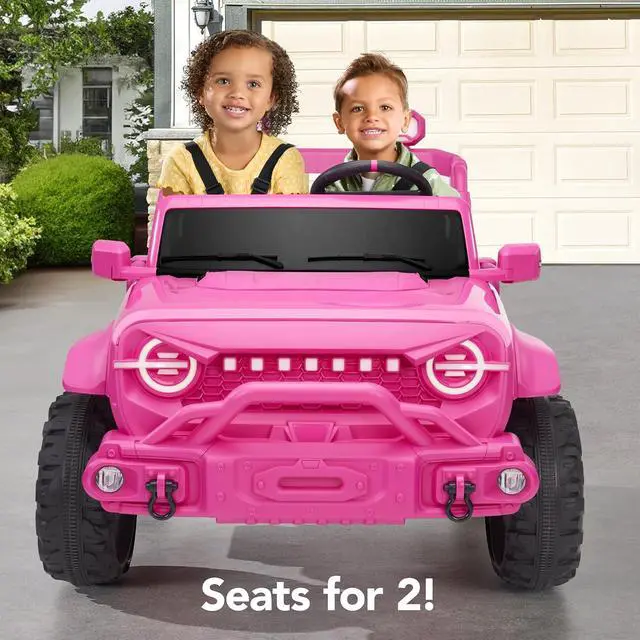 Alt view image 3 of 7 - Kids 24V 2-Seater Electric Ride On Car Truck w/ 132lb Weight Capacity, Parent Control, Bluetooth, LED Lights - Hyper Pink