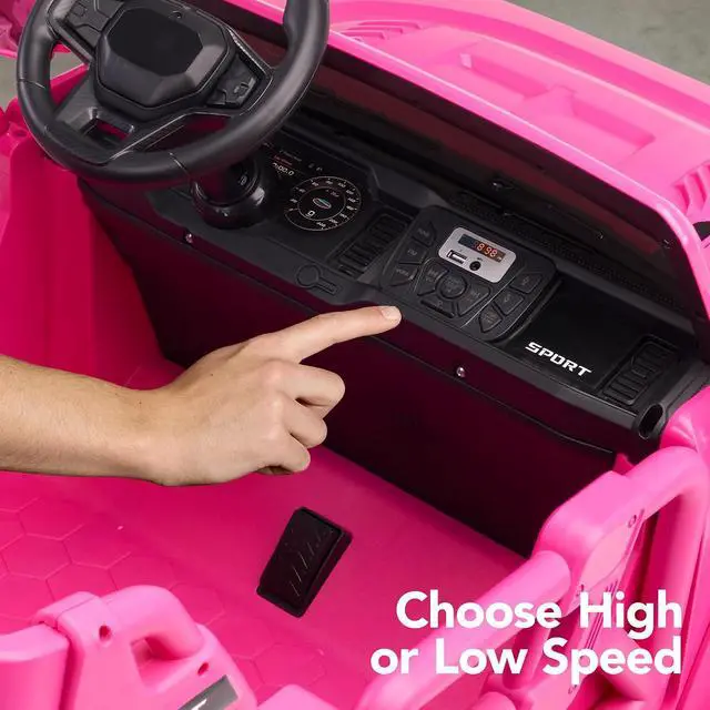 Alt view image 6 of 7 - Kids 24V 2-Seater Electric Ride On Car Truck w/ 132lb Weight Capacity, Parent Control, Bluetooth, LED Lights - Hyper Pink