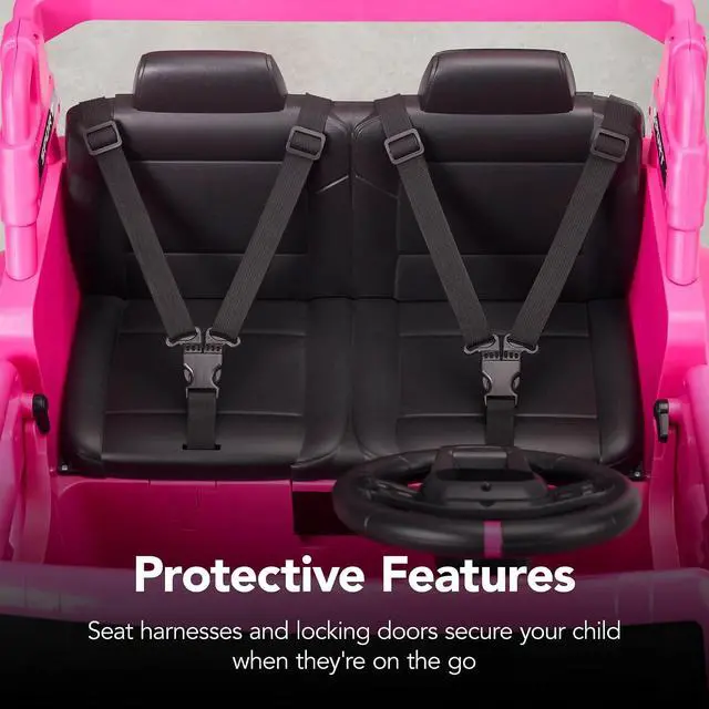 Alt view image 7 of 7 - Kids 24V 2-Seater Electric Ride On Car Truck w/ 132lb Weight Capacity, Parent Control, Bluetooth, LED Lights - Hyper Pink