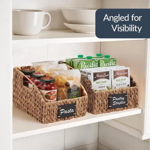 Alt view image 5 of 7 - Pantry Baskets for Organizing, Wicker Basket w/Built-in Handles, Handwoven Wicker Storage Baskets for Shelves, Water Hyacinth, 2-Pack - Chestnut