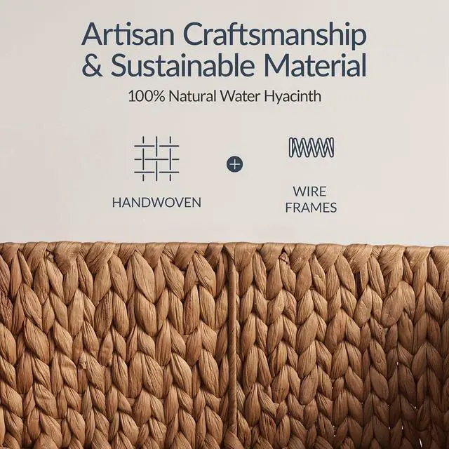 Alt view image 3 of 7 - Pantry Baskets for Organizing, Wicker Basket w/Built-in Handles, Handwoven Wicker Storage Baskets for Shelves, Water Hyacinth, 2-Pack - Chestnut