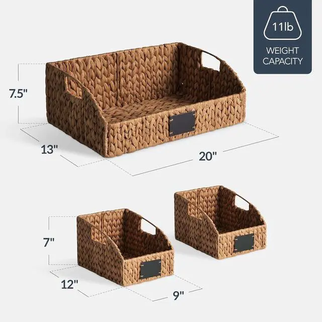 Alt view image 2 of 7 - Water Hyacinth Pantry Storage Baskets, Wicker Baskets w/Built-in Handles, Handwoven Shelf Baskets for Organizing, Pantry Organizers and Storage, 3-Pack - Chestnut