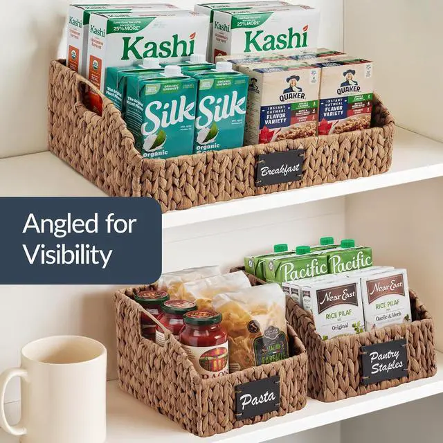 Alt view image 5 of 7 - Water Hyacinth Pantry Storage Baskets, Wicker Baskets w/Built-in Handles, Handwoven Shelf Baskets for Organizing, Pantry Organizers and Storage, 3-Pack - Chestnut