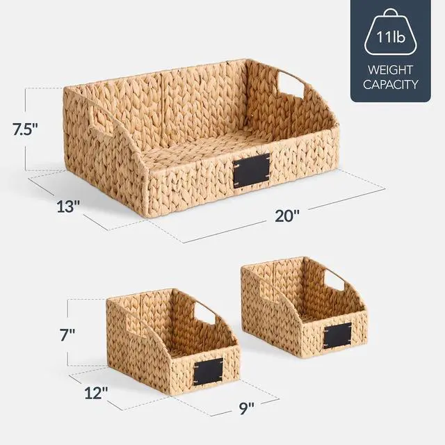 Alt view image 2 of 7 - Water Hyacinth Pantry Storage Baskets, Wicker Baskets w/Built-in Handles, Handwoven Shelf Baskets for Organizing, Pantry Organizers and Storage, 3-Pack - Natural