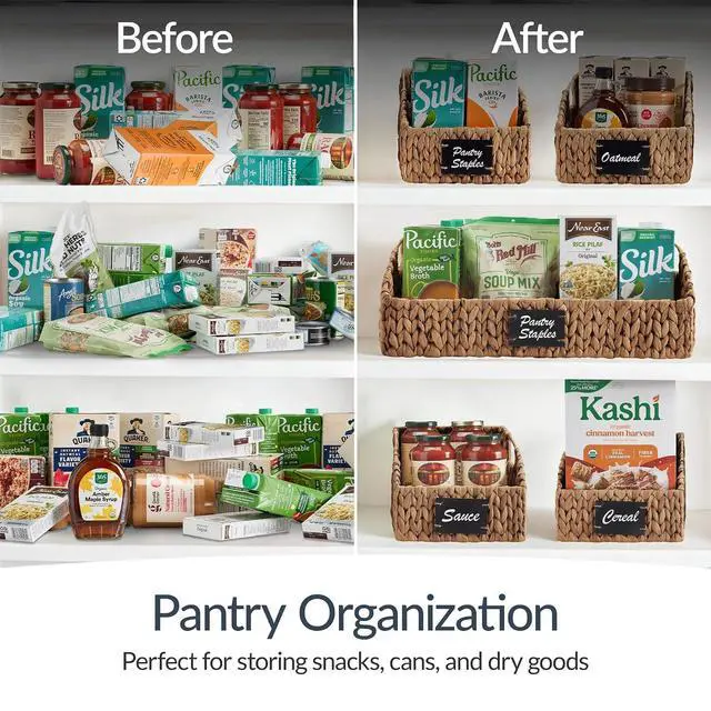 Alt view image 7 of 7 - Water Hyacinth Pantry Storage Baskets, Wicker Baskets w/Built-in Handles, Handwoven Shelf Baskets for Organizing, Pantry Organizers and Storage, 3-Pack - Chestnut