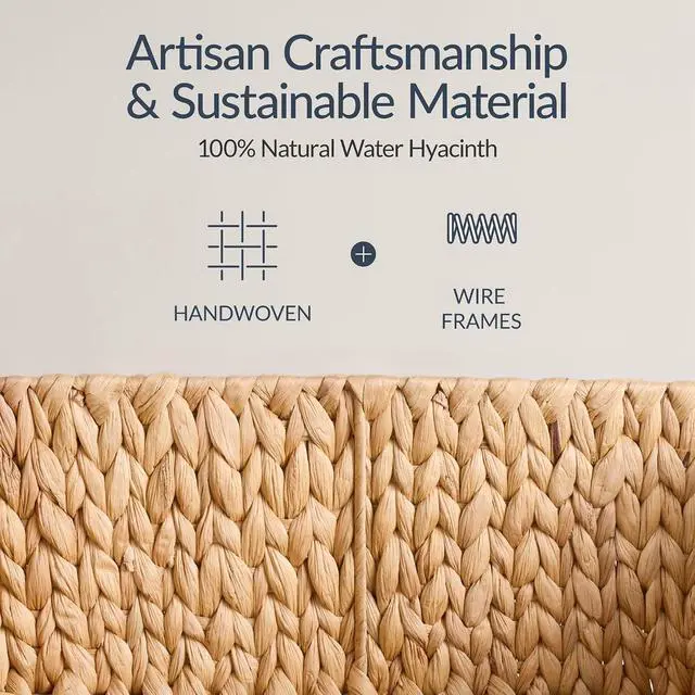 Alt view image 3 of 7 - Water Hyacinth Pantry Storage Baskets, Wicker Baskets w/Built-in Handles, Handwoven Shelf Baskets for Organizing, Pantry Organizers and Storage, 3-Pack - Natural