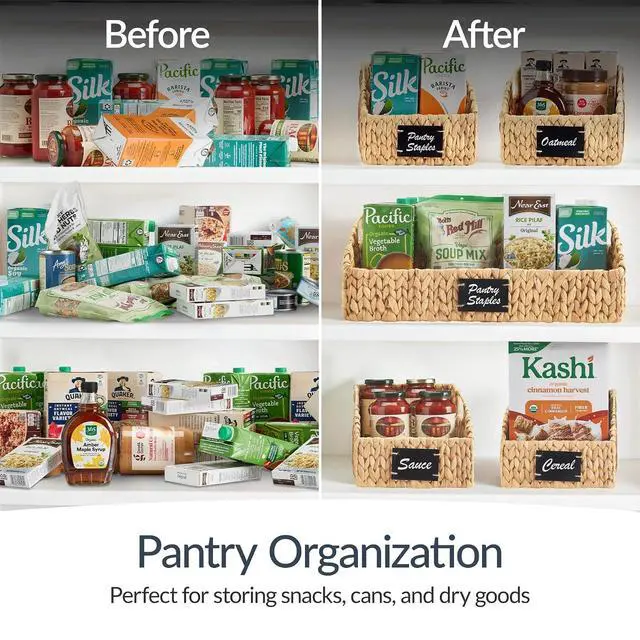 Alt view image 7 of 7 - Water Hyacinth Pantry Storage Baskets, Wicker Baskets w/Built-in Handles, Handwoven Shelf Baskets for Organizing, Pantry Organizers and Storage, 3-Pack - Natural