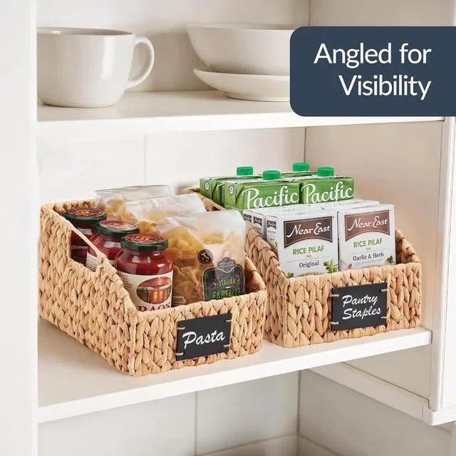 Alt view image 5 of 7 - Pantry Baskets for Organizing, Wicker Basket w/Built-in Handles, Handwoven Wicker Storage Baskets for Shelves, Water Hyacinth, 2-Pack - Natural