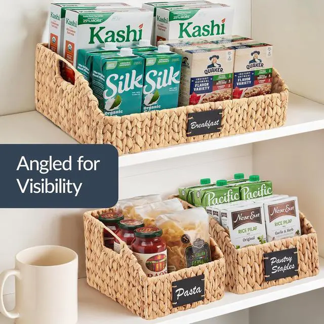 Alt view image 5 of 7 - Water Hyacinth Pantry Storage Baskets, Wicker Baskets w/Built-in Handles, Handwoven Shelf Baskets for Organizing, Pantry Organizers and Storage, 3-Pack - Natural