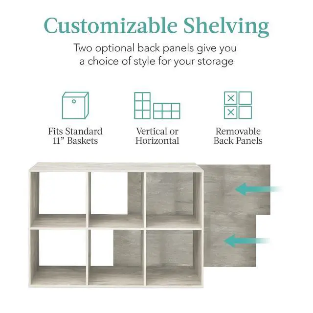 Alt view image 3 of 7 - Best Choice Products 6-Cube Storage Organizer, 11in Shelf Opening, Bookcase, Display Shelf, Customizable w/ 3 Removable Back Panels Whitewash