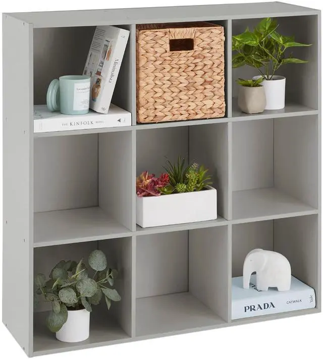 Main image of Best Choice Products Kids Bookcase 9-Cube Storage Organizer, 13.5in Shelf Opening, Bookshelf, Toy Storage, Customizable w/ 3 Removable Back Panels Gray