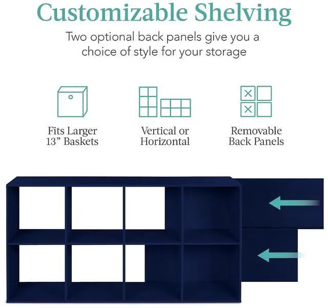 Alt view image 3 of 7 - Best Choice Products Kids Bookcase 8-Cube Storage Organizer, 13.5in Shelf Opening, Bookshelf, Toy Storage, Customizable w/ 3 Removable Back Panels Navy