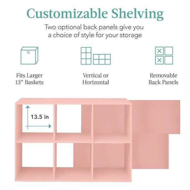 Alt view image 3 of 7 - Best Choice Products Kids Bookcase 6-Cube Storage Organizer, 13.5in Shelf Opening, Bookshelf, Toy Storage, Customizable w/ 3 Removable Back Panels Light Pink