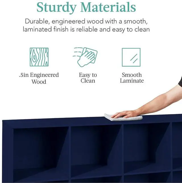 Alt view image 6 of 7 - Best Choice Products Kids Bookcase 8-Cube Storage Organizer, 13.5in Shelf Opening, Bookshelf, Toy Storage, Customizable w/ 3 Removable Back Panels Navy