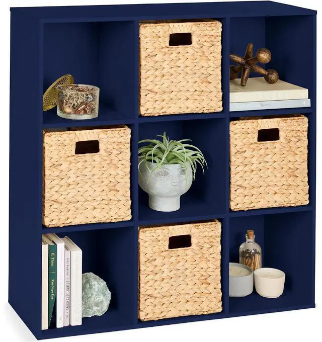 Main image of Best Choice Products Kids Bookcase 9-Cube Storage Organizer, 13.5in Shelf Opening, Bookshelf, Toy Storage, Customizable w/ 3 Removable Back Panels Navy