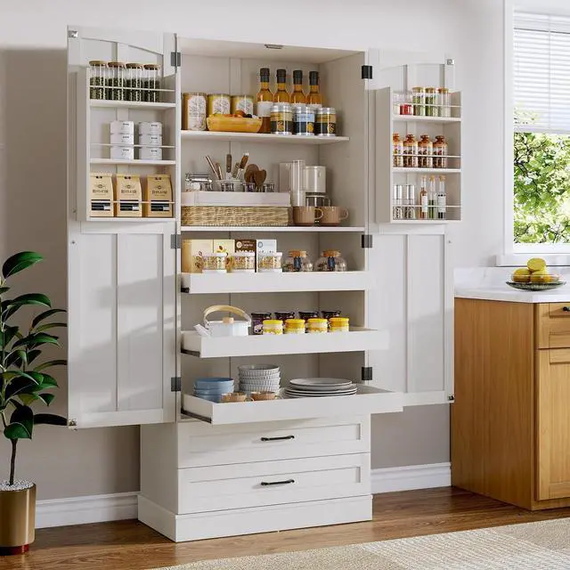 Main image of 71" Tall Kitchen Pantry Cabinet with 5 Spacious Drawers, Farmhouse Pantry Cabinet Storage with Adjustable Shelves & 2 Door Shelves, Freestanding Cupboard for Kitchen, Dining/Living Room