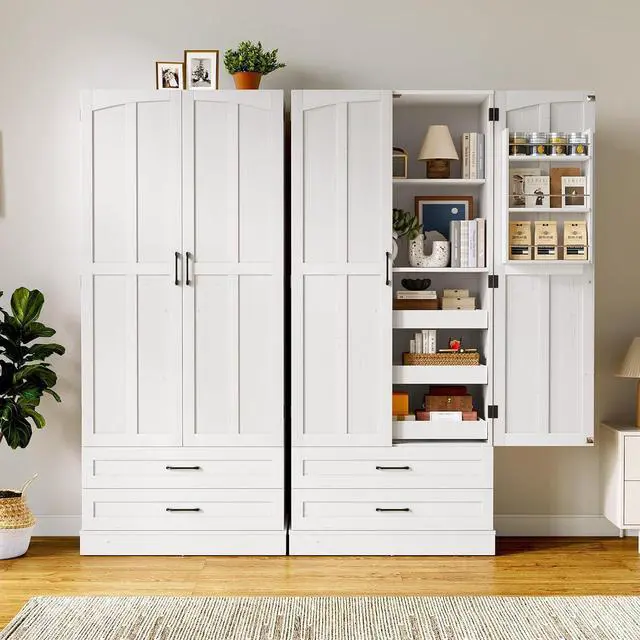 Alt view image 4 of 7 - 71" Tall Kitchen Pantry Cabinet with 5 Spacious Drawers, Farmhouse Pantry Cabinet Storage with Adjustable Shelves & 2 Door Shelves, Freestanding Cupboard for Kitchen, Dining/Living Room