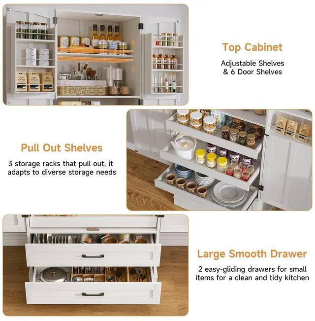 Alt view image 6 of 7 - 71" Tall Kitchen Pantry Cabinet with 5 Spacious Drawers, Farmhouse Pantry Cabinet Storage with Adjustable Shelves & 2 Door Shelves, Freestanding Cupboard for Kitchen, Dining/Living Room