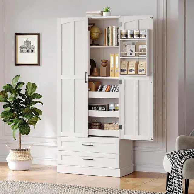 Alt view image 7 of 7 - 71" Tall Kitchen Pantry Cabinet with 5 Spacious Drawers, Farmhouse Pantry Cabinet Storage with Adjustable Shelves & 2 Door Shelves, Freestanding Cupboard for Kitchen, Dining/Living Room