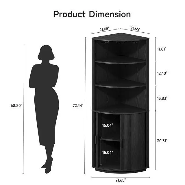 Alt view image 2 of 7 - 72" Corner Bar Cabinet with LED Light, Liquor Bar Cabinet Black