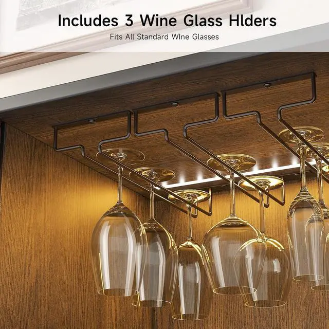 Alt view image 7 of 7 - 55 Inch Fluted Wine Bar Cabinet with LED Light, Black