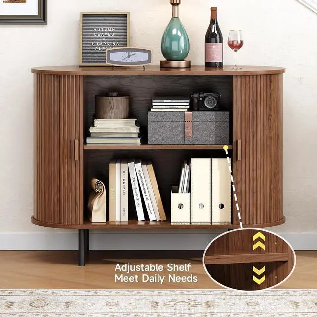 Alt view image 4 of 7 - Buffet Cabinet with Storage, Fluted Buffet Sideboard (40"/Walnut)