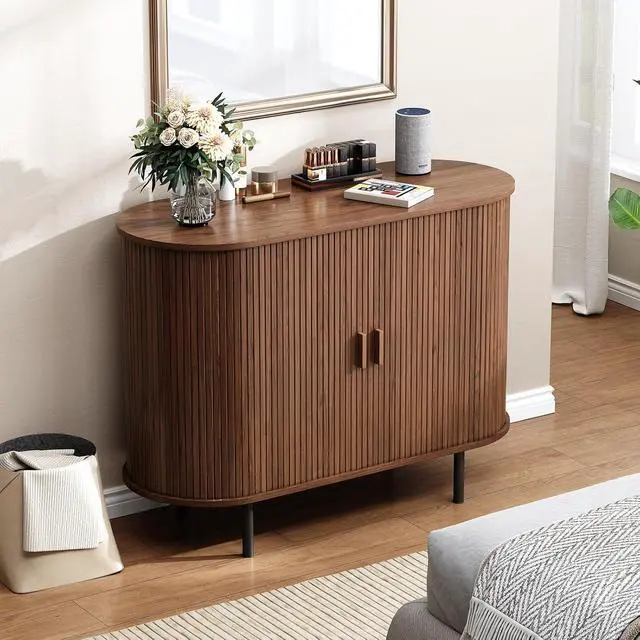 Alt view image 7 of 7 - Buffet Cabinet with Storage, Fluted Buffet Sideboard (40"/Walnut)