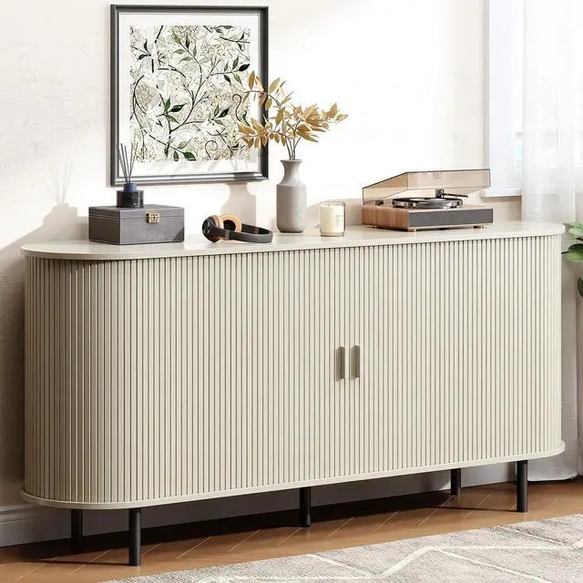 Main image of Buffet Cabinet Storage Fluted Buffet Sideboard(63"/Natural White)