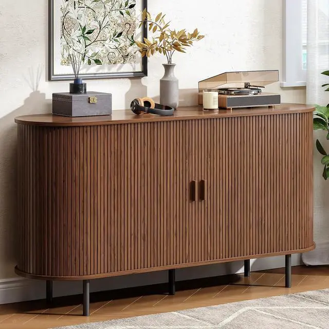 Main image of Buffet Cabinet with Storage, Fluted Buffet Sideboard (55"/Walnut)