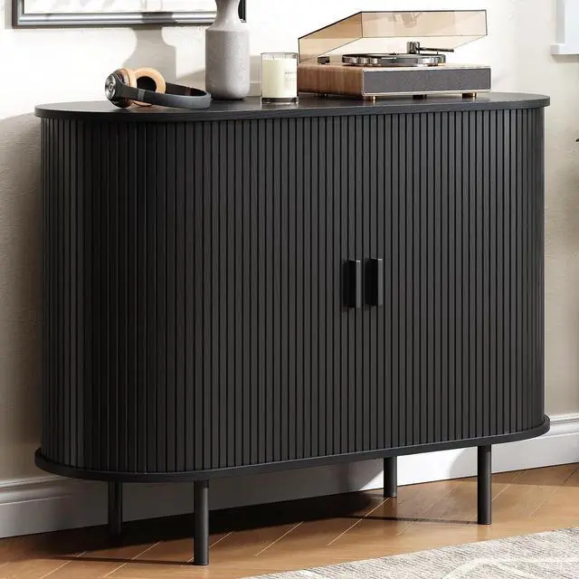 Main image of Buffet Cabinet with Storage, Fluted Buffet Sideboard (40"/Black)
