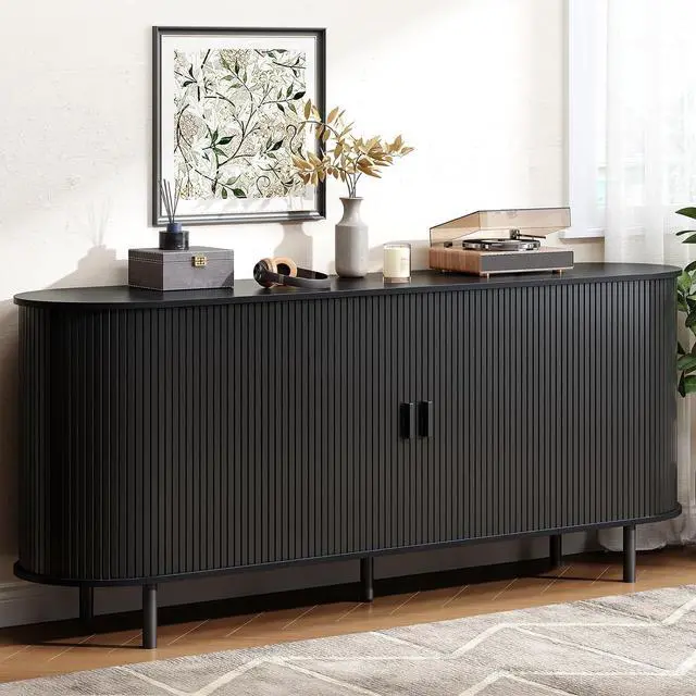 Main image of Buffet Cabinet with Storage, Fluted Buffet Sideboard (70"/Black)