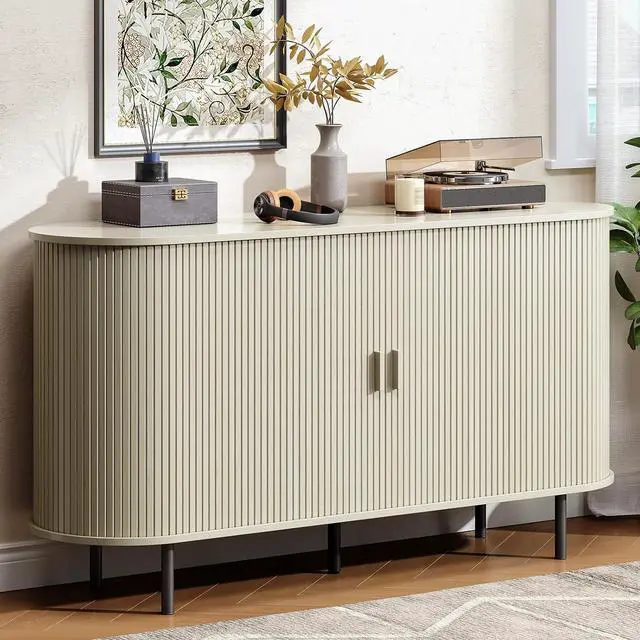 Main image of Buffet Cabinet Storage Fluted Buffet Sideboard(55"/Natural White)