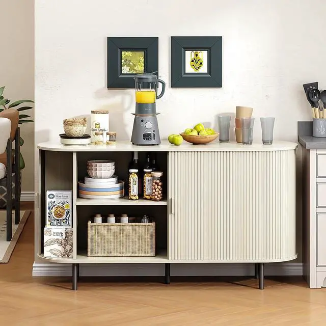 Alt view image 4 of 7 - Buffet Cabinet Storage Fluted Buffet Sideboard(55"/Natural White)