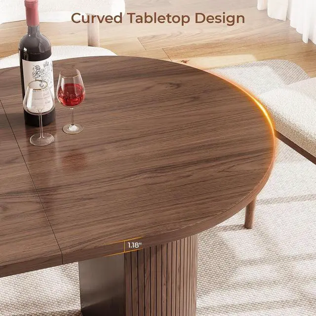 Alt view image 4 of 7 - 70.8" Oval Dining Table for 4-6 with Curved Base, Walnut