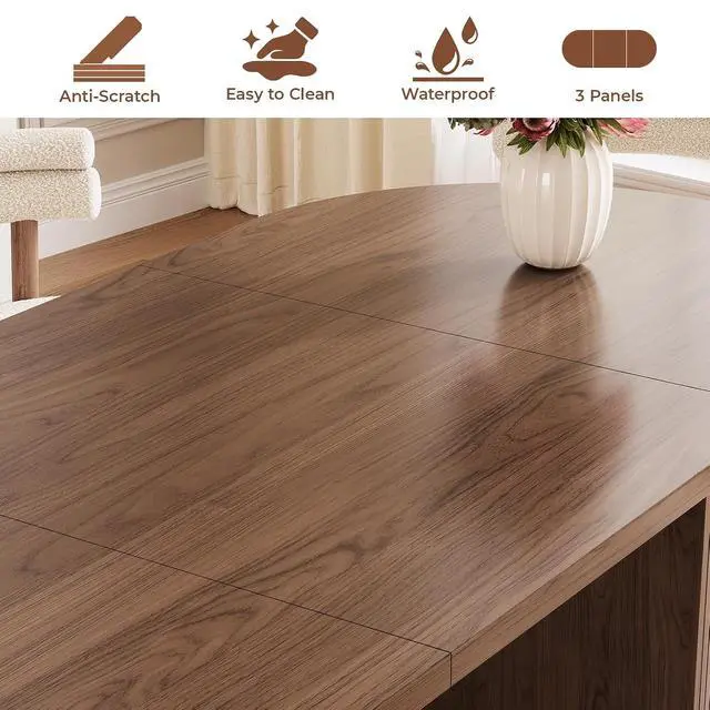 Alt view image 7 of 7 - 70.8" Oval Dining Table for 4-6 with Curved Base, Walnut