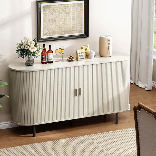 Alt view image 6 of 7 - Buffet Cabinet Storage Fluted Buffet Sideboard(55"/Natural White)