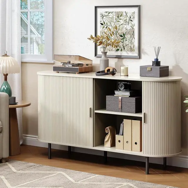 Alt view image 7 of 7 - Buffet Cabinet Storage Fluted Buffet Sideboard(55"/Natural White)